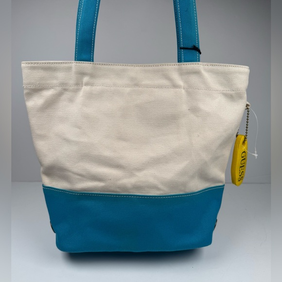 Guess Canvas‎ Turqouise Beach Tote Bag Embroidered Y2K Vtg (NWT) - Picture 2 of 13